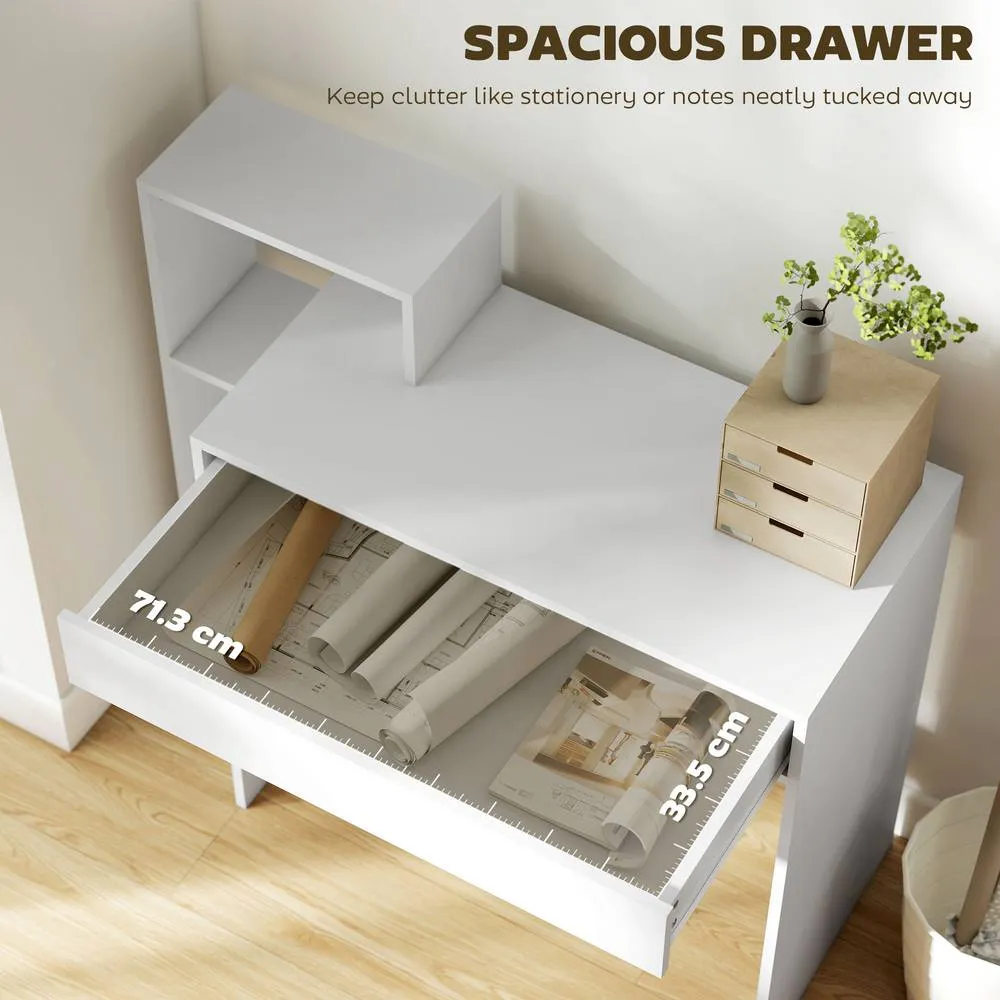 HOMCOM Computer Desk with 3 Open Shelves & Drawer, White 6