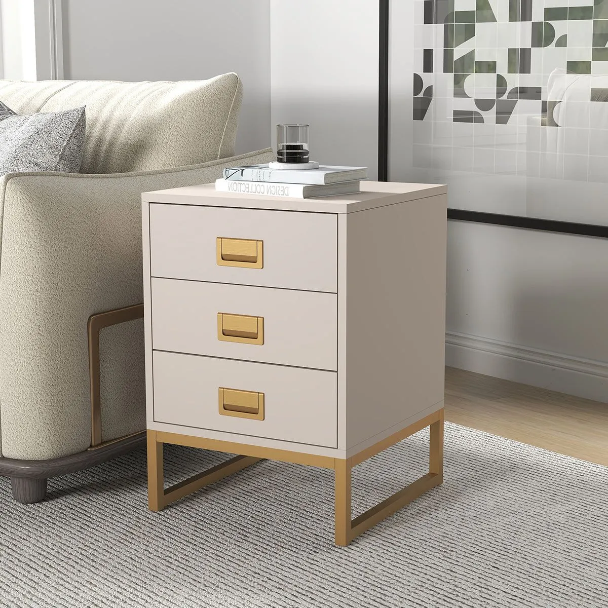 Melody Maison Large 2 Drawer Dressing Table & Pair Of 3 Drawer Bedside Tables - Elle Stone Range in Beige 3