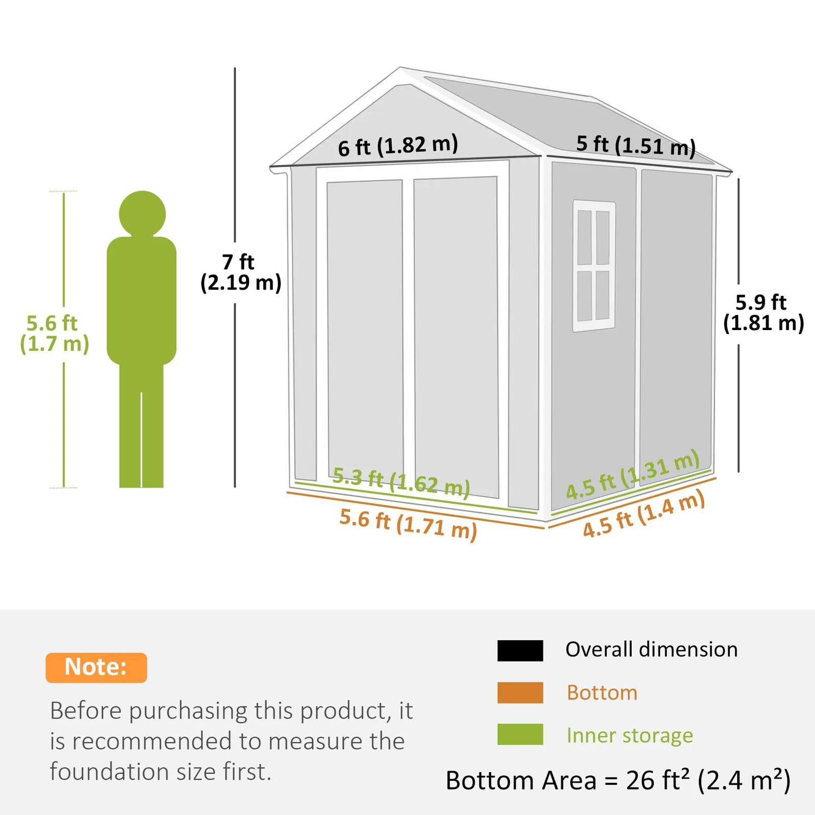 OUTSUNNY 6 x 5ft Resin Garden Shed with Floor & Window, Light Grey 3
