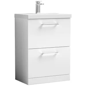 Nuie Arno White 2 Drawer Vanity Unit & Basin - 840 x 610mm
