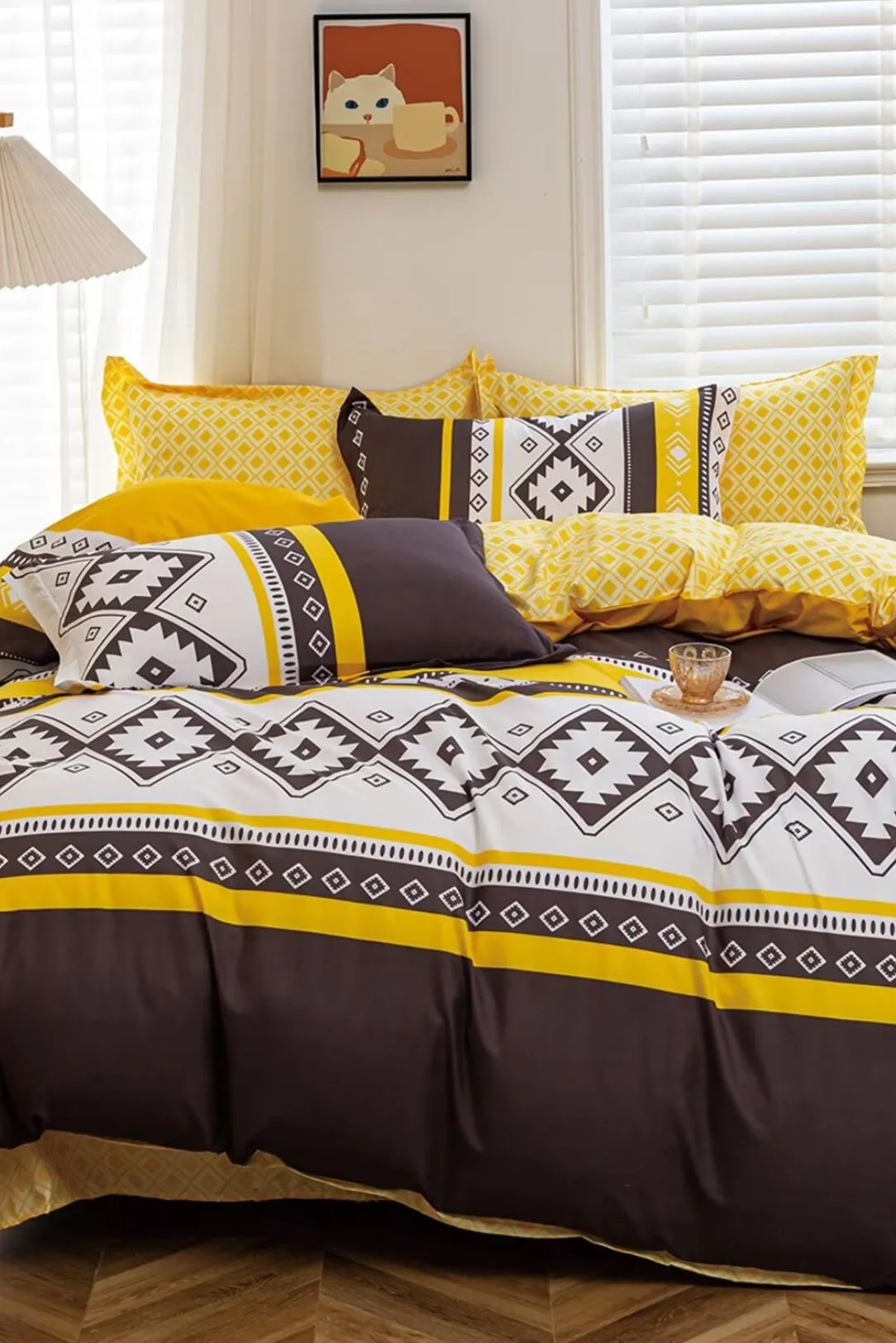 Ezysleep Yellow Ochre Printed Duvet Set King, Yellow