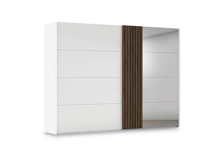 Estella 301cm 2 Door Glass Sliding Wardrobe with 1 Mirror Door - Alpine White - Bedroom Furniture - In Time for Christmas