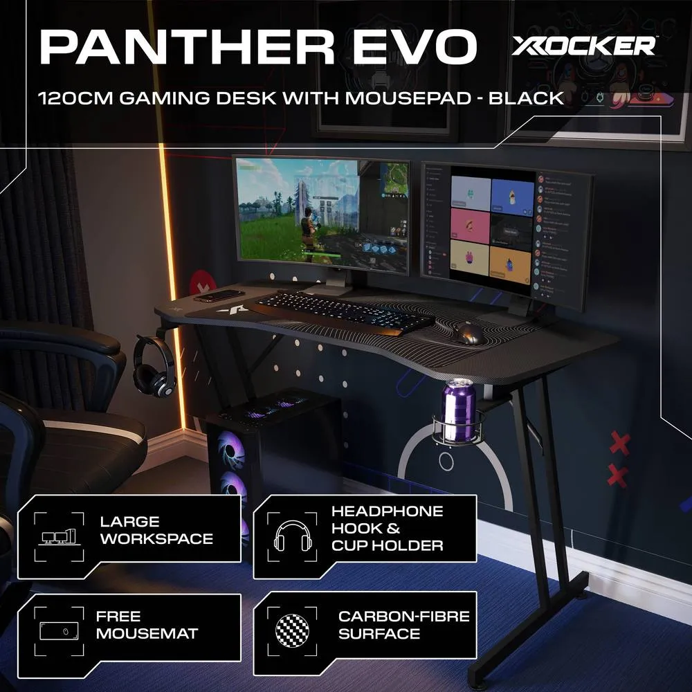 X Rocker Panther Evo 120cm Gaming Desk with Mousepad - Black 2