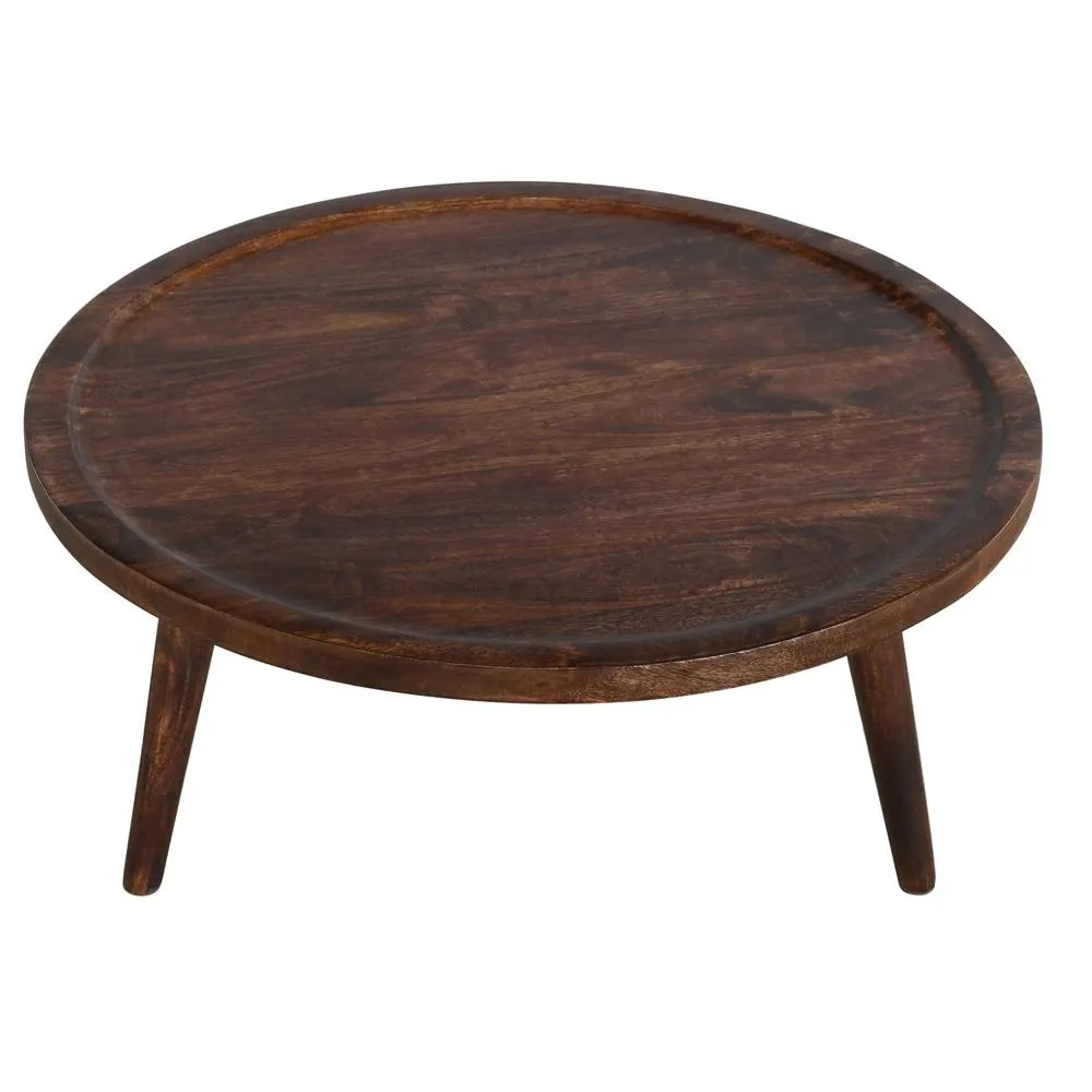 IH Design Solid Mango Wooden Round Low Coffee Table - Living Room Table in Brown 3