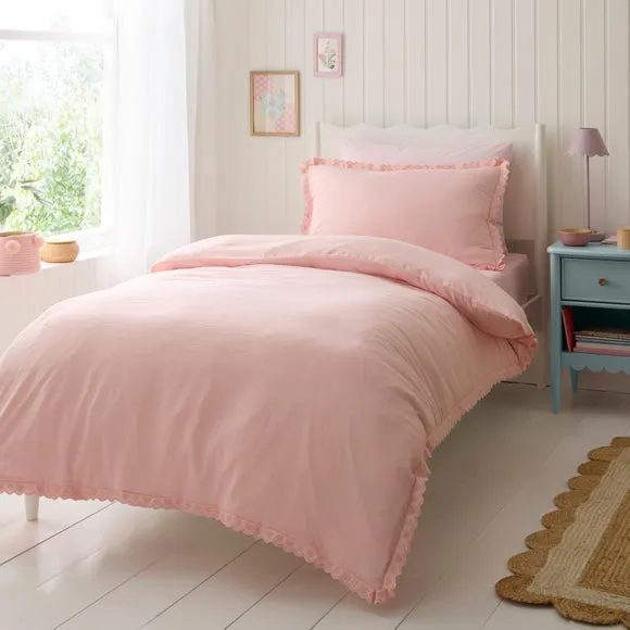 Heart Embroidered Trim Quilt Cover & Pillowcase Set