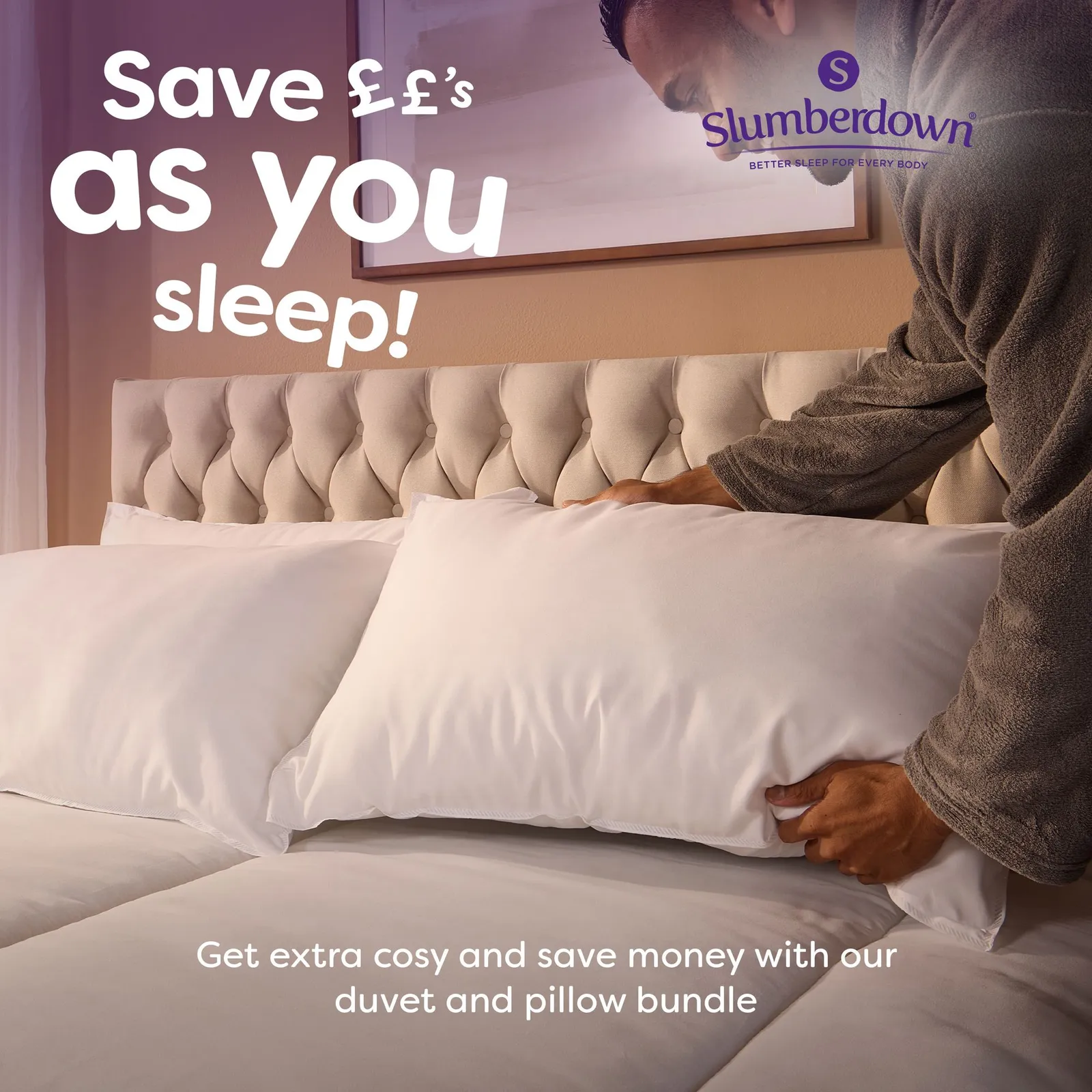 Slumberdown 2 Pack Cosy Nights Firm Support Side Sleeper Pillows in White 2