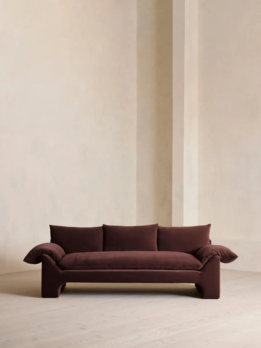Wyatt Three Seater Sofa, Velvet, Aubergine