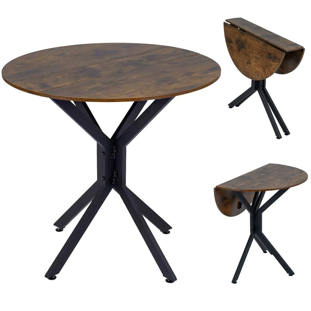 Costway 80 CM Round Dining Drop Leaf Expandable Kitchen Table for Living Room in Brown