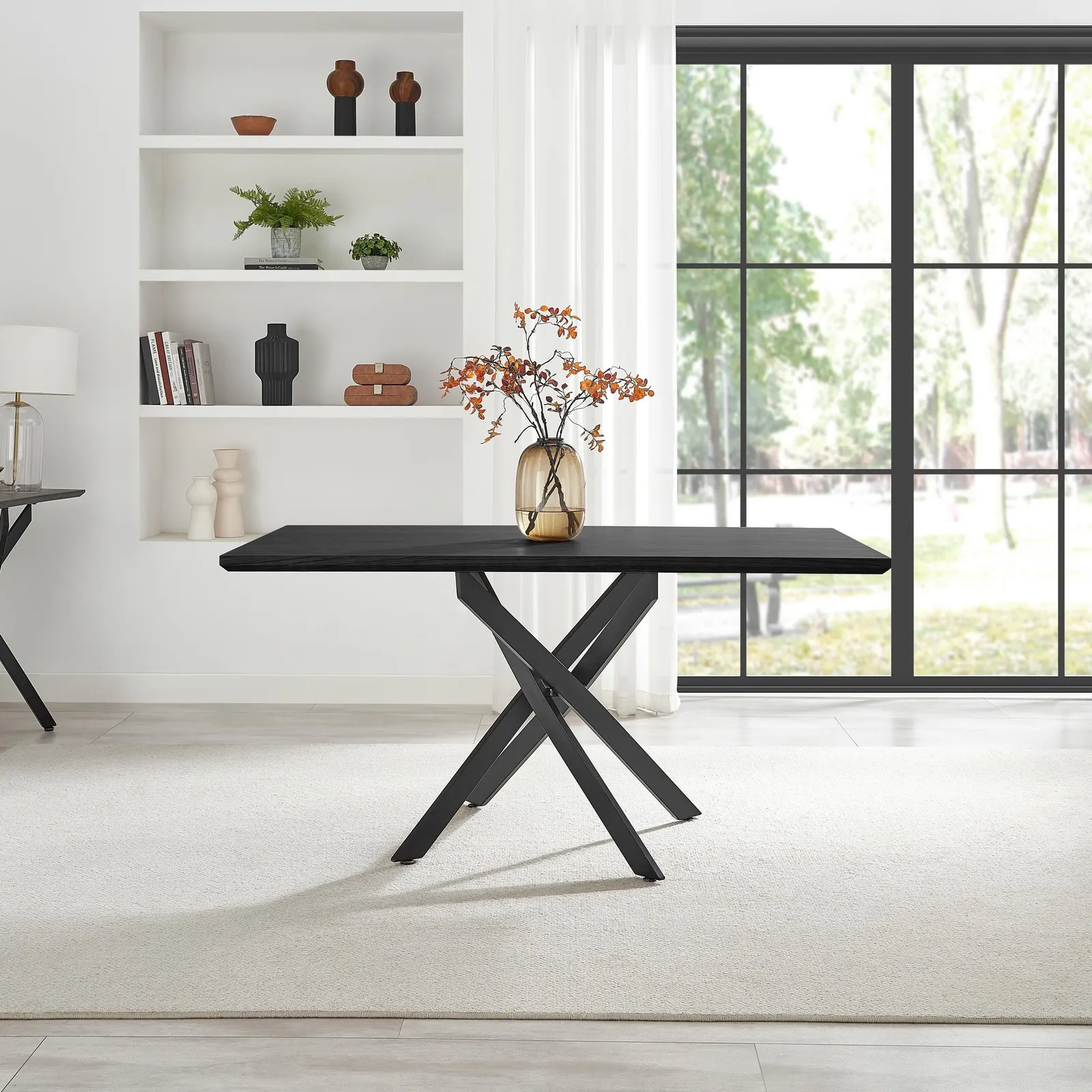 FurnitureboxUK Leonardo Rectangular Black Wood & Metal 6 Seater Dining Table 2