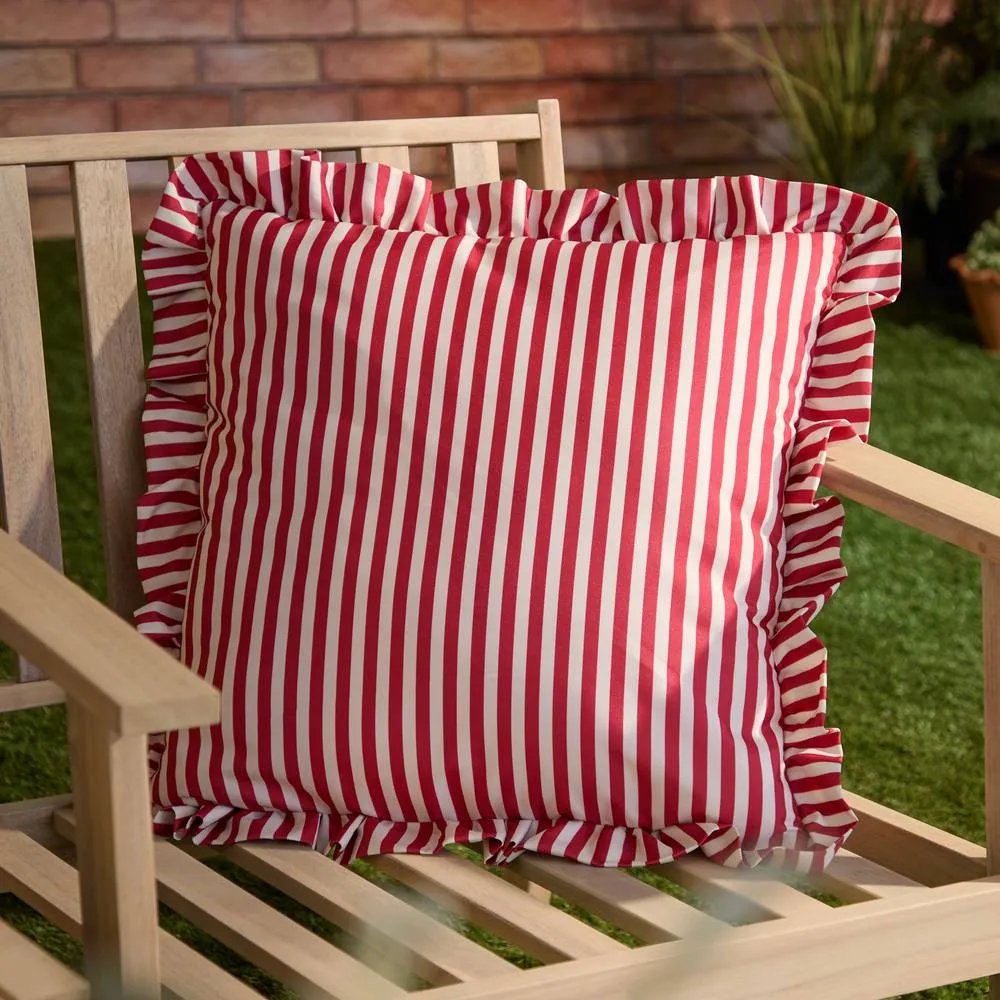 Wylder Millie Ruffle Striped Outdoor Cushion in Red