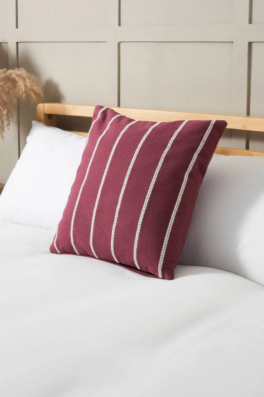BHS Embroidered Stripe Cushion in Red 1