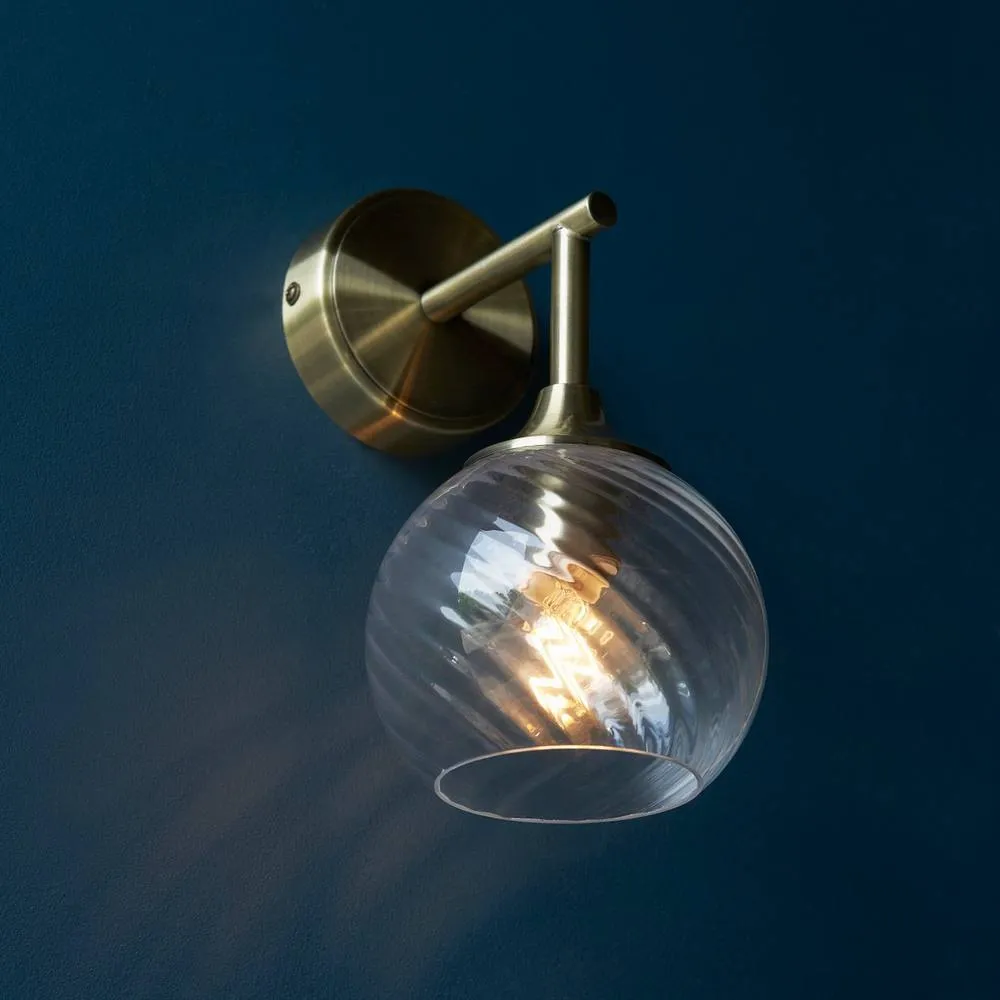 Netlighting Allegra Glass Shade Wall Lamp with Shade Antique Brass in Gold 2
