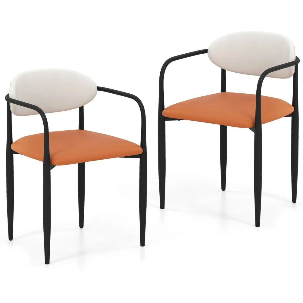 Costway Modern Dining Chairs Set of 2 Faux Leather Upholstered Kitchen Chairs in Orange