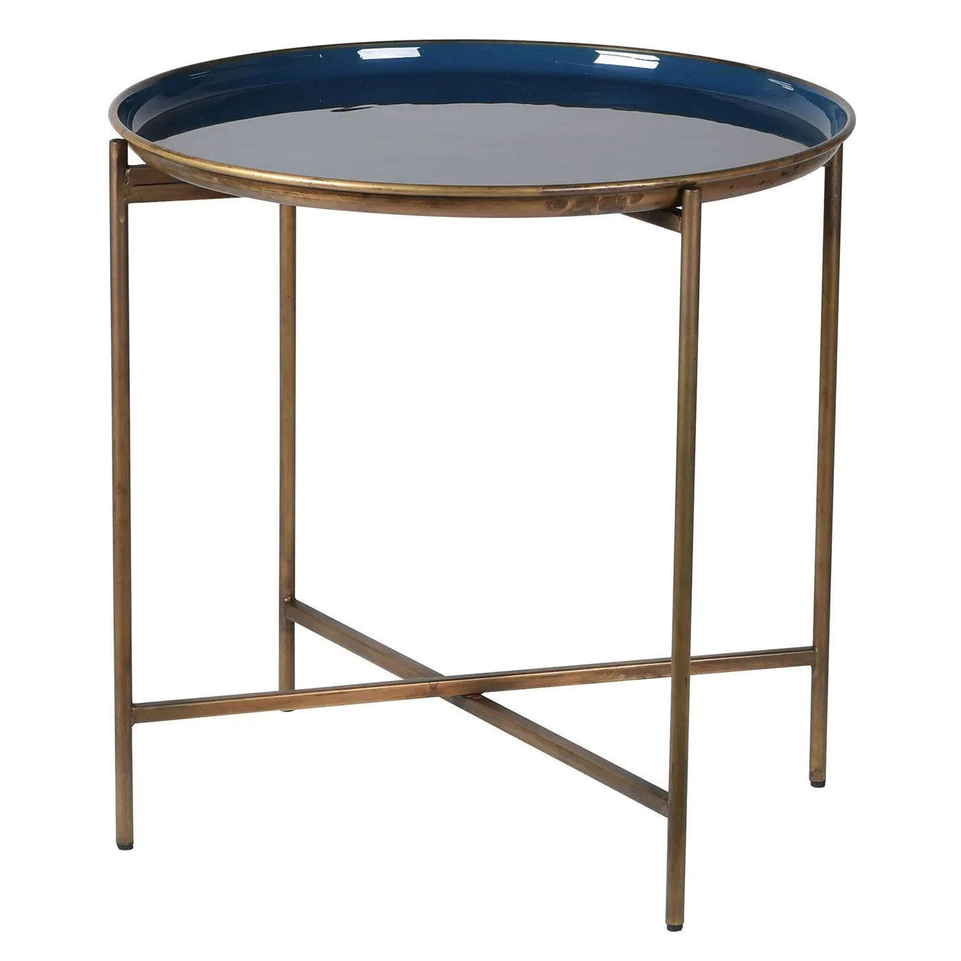 Enameled Metal Tray Table, Blue and Gold