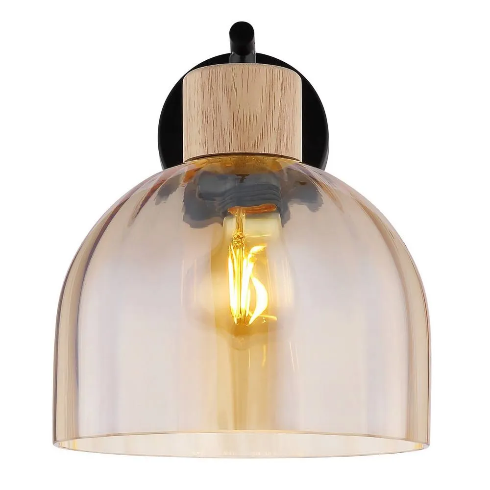 Netlighting Swanson Dome Wall Lamp Matt Black Glass Amber Shades E27 3