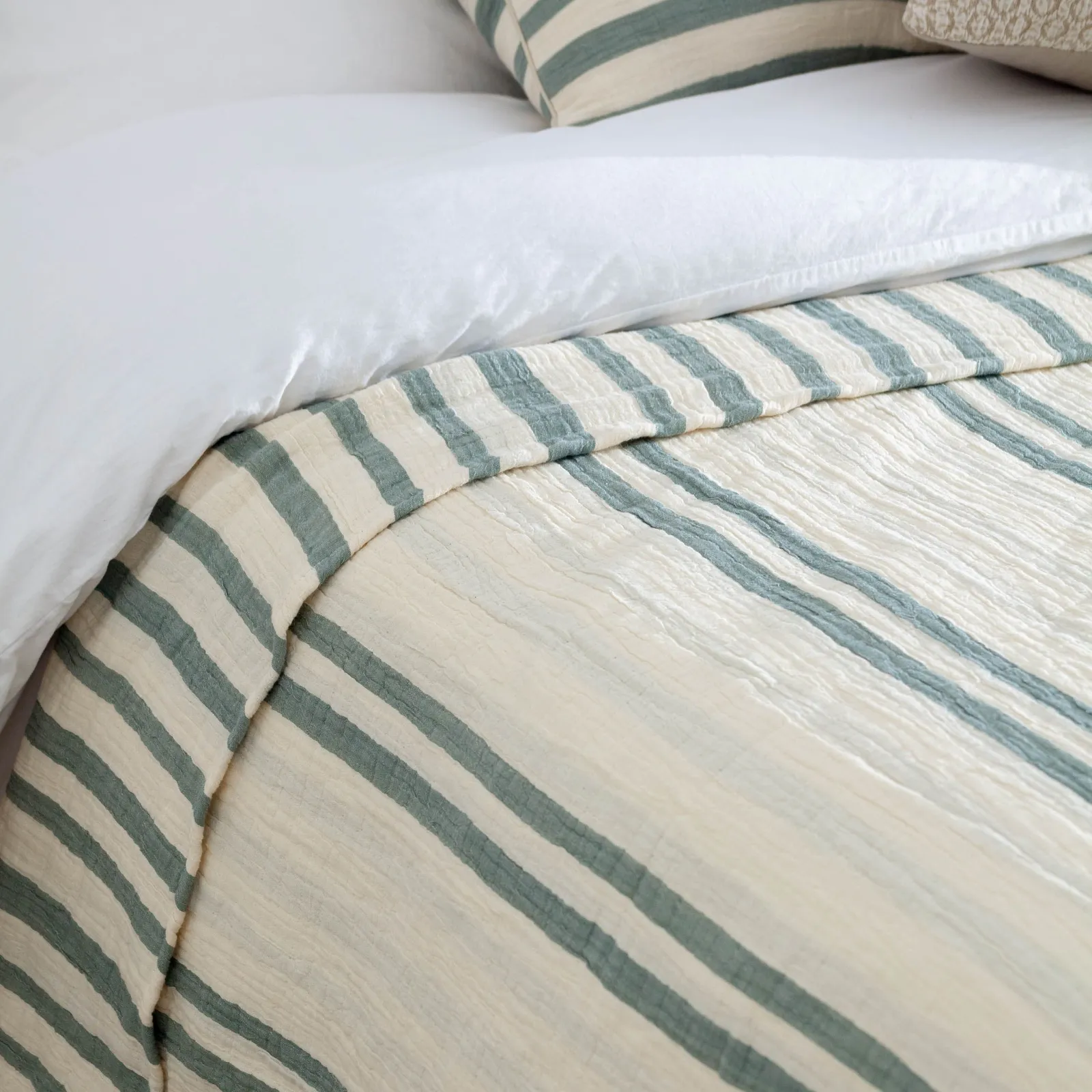 Yard Woven Stripe 100% Cotton Bedspread in Light Green 2
