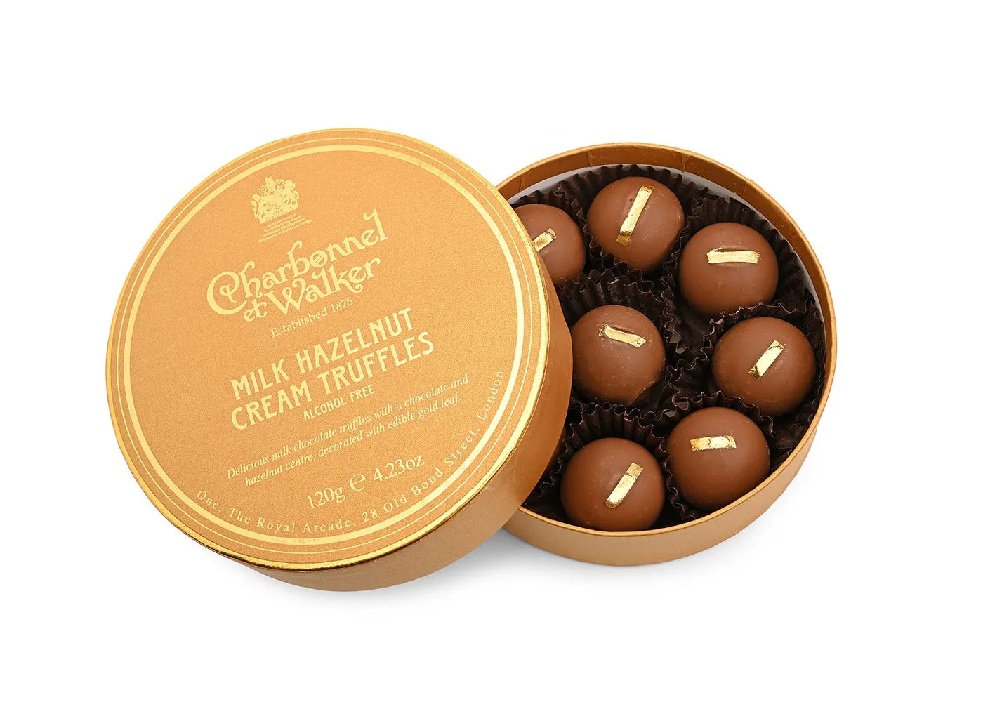 Charbonnel et Walker Ltd Milk Hazelnut Cream Truffles with Edible Gold Leaf