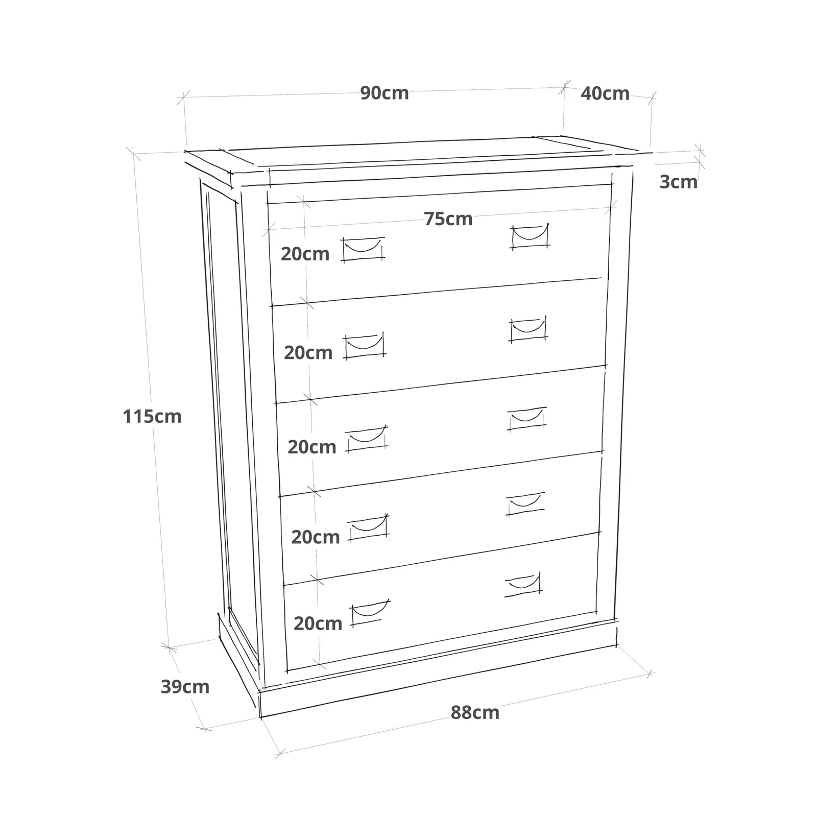 Cabinet Bits Lucca 5 Drawer Chest of Drawers Bras Drop Handle in Light Brown 6
