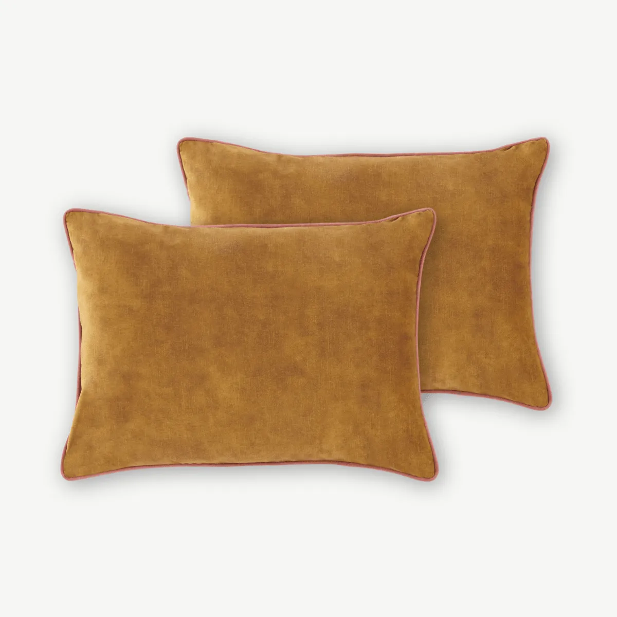 Castele Set of 2 Luxury Cushions, 35 x 50cm, Gold with Blush Pink Piping