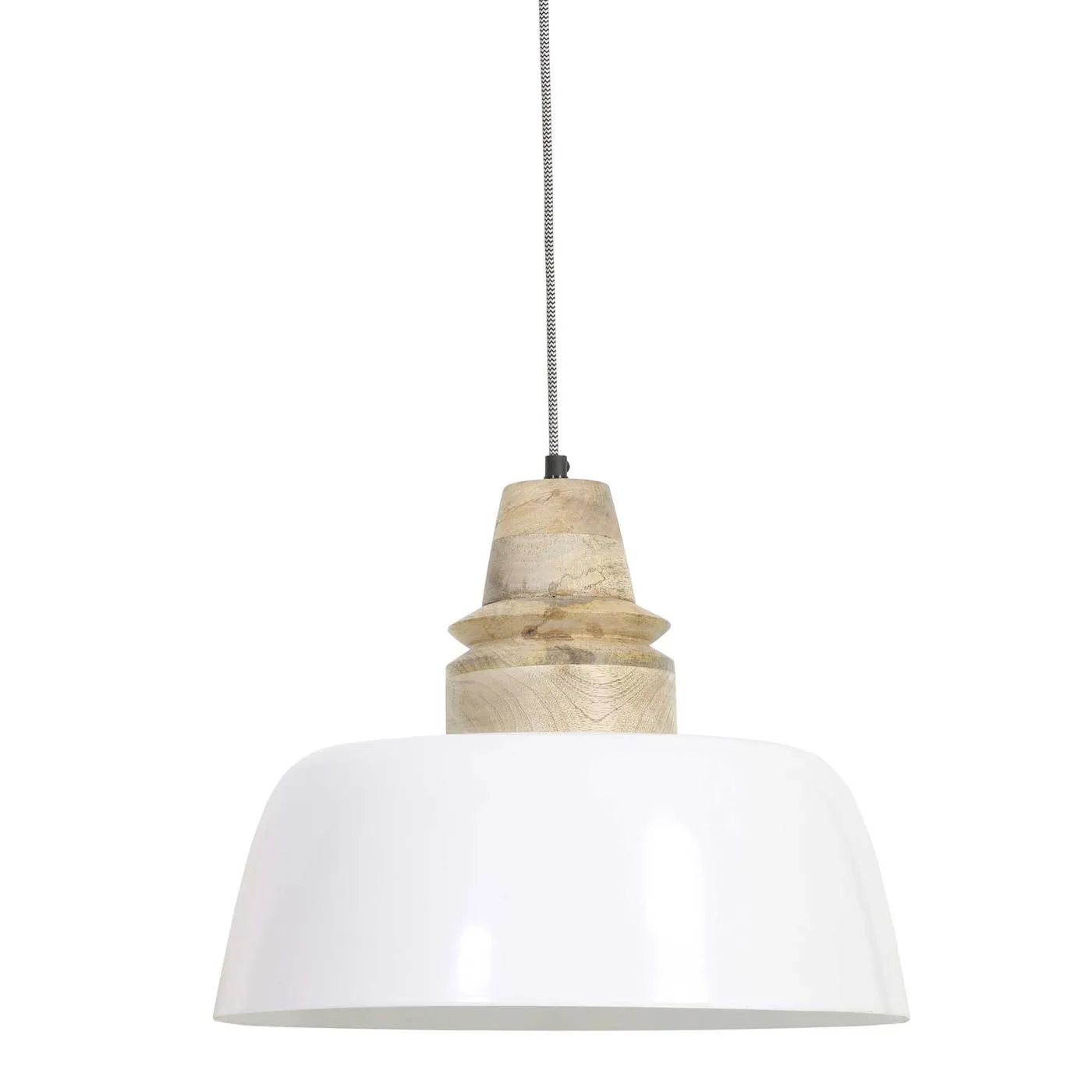 Metal and Wood Pendant Light, White