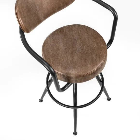 Barbican Adjustable Height Bar Stool, Brown Faux Leather 5