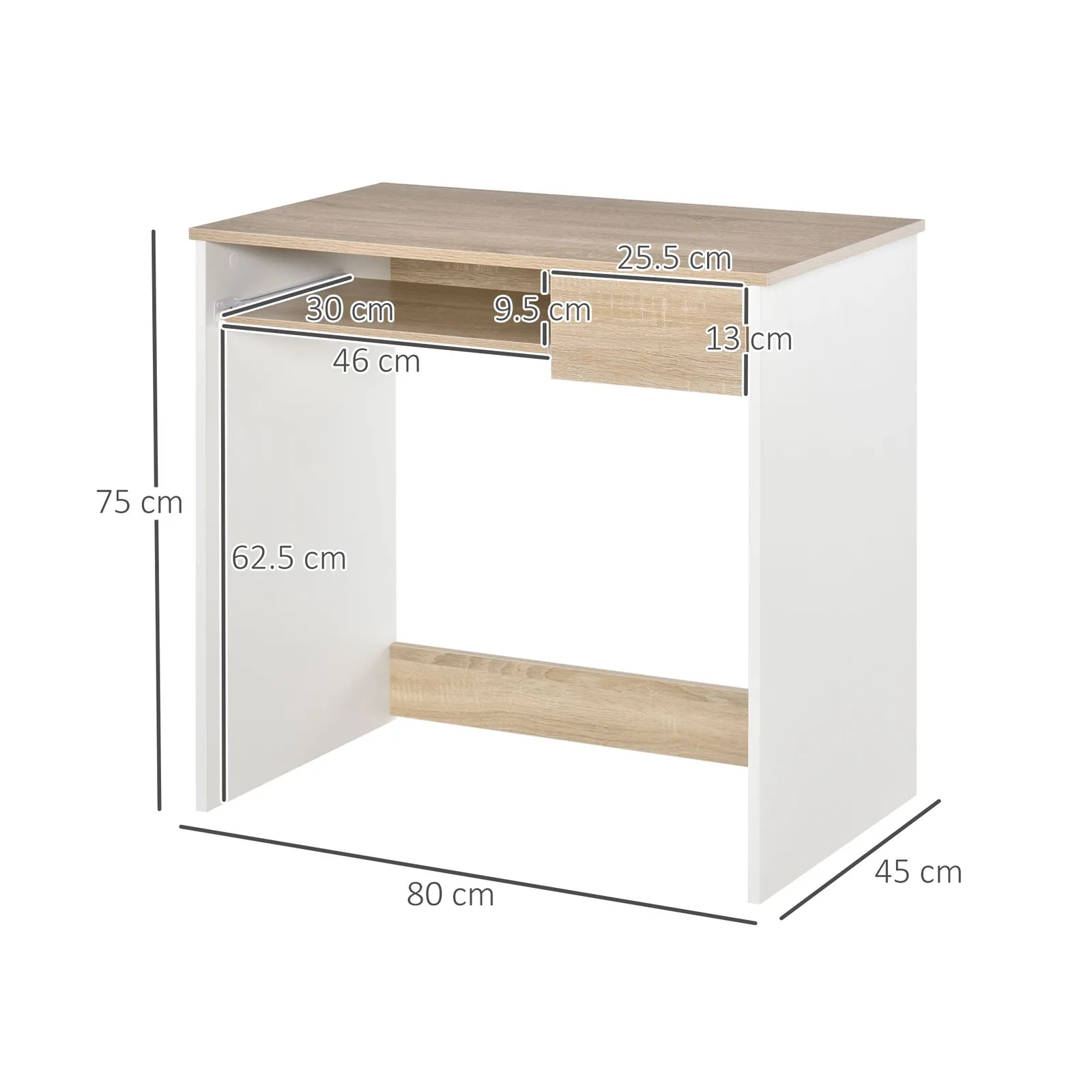 HOMCOM Compact Computer Table w/ Keyboard Tray Drawer Study Office Work in Light Oak 3