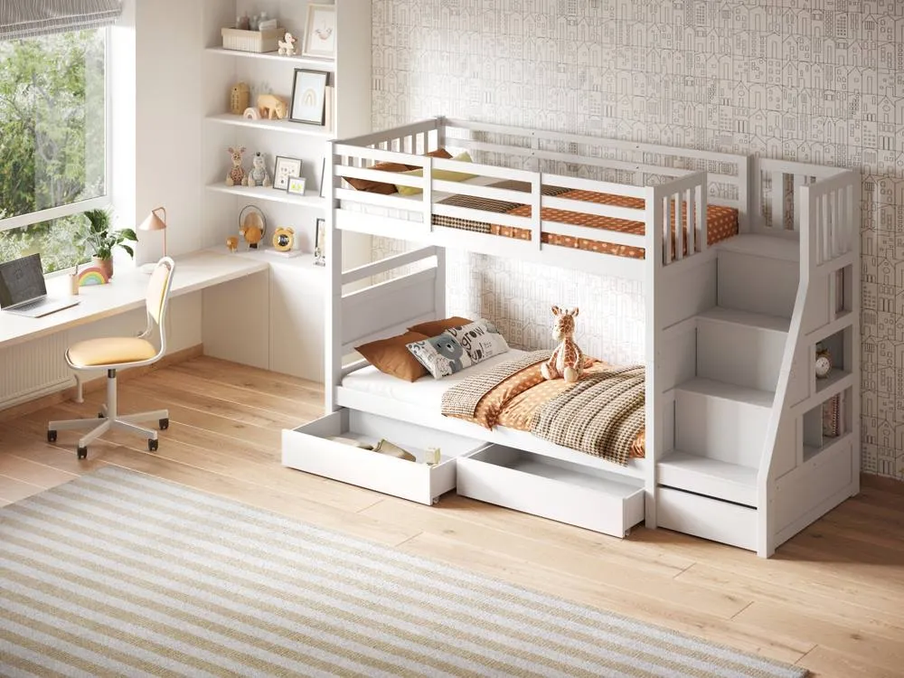 Flair Lunar Staircase Bunk Bed with Storage in White 2