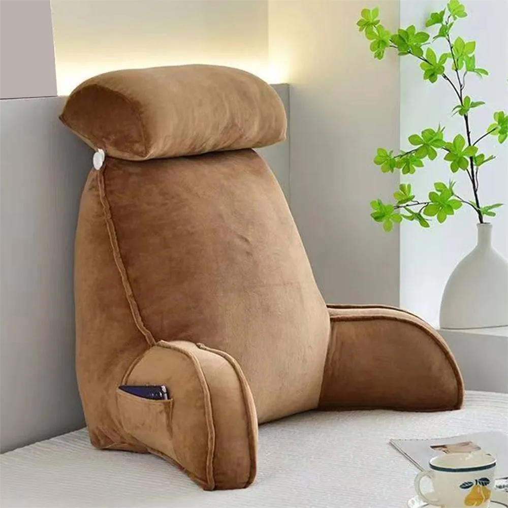 SPETLEK Coffee Back Support Cuddle Cushion Pillow with Arms in Brown
