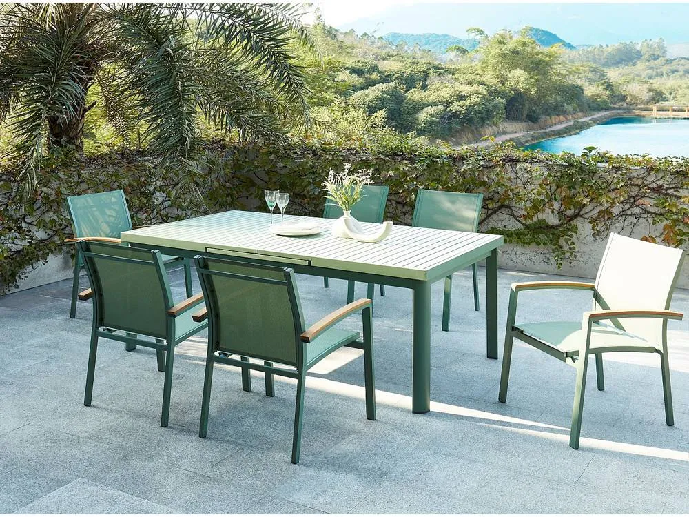 Vente-unique Aluminium Garden Dining Set: One Extendable Table 180/240Cm & 6 in Green