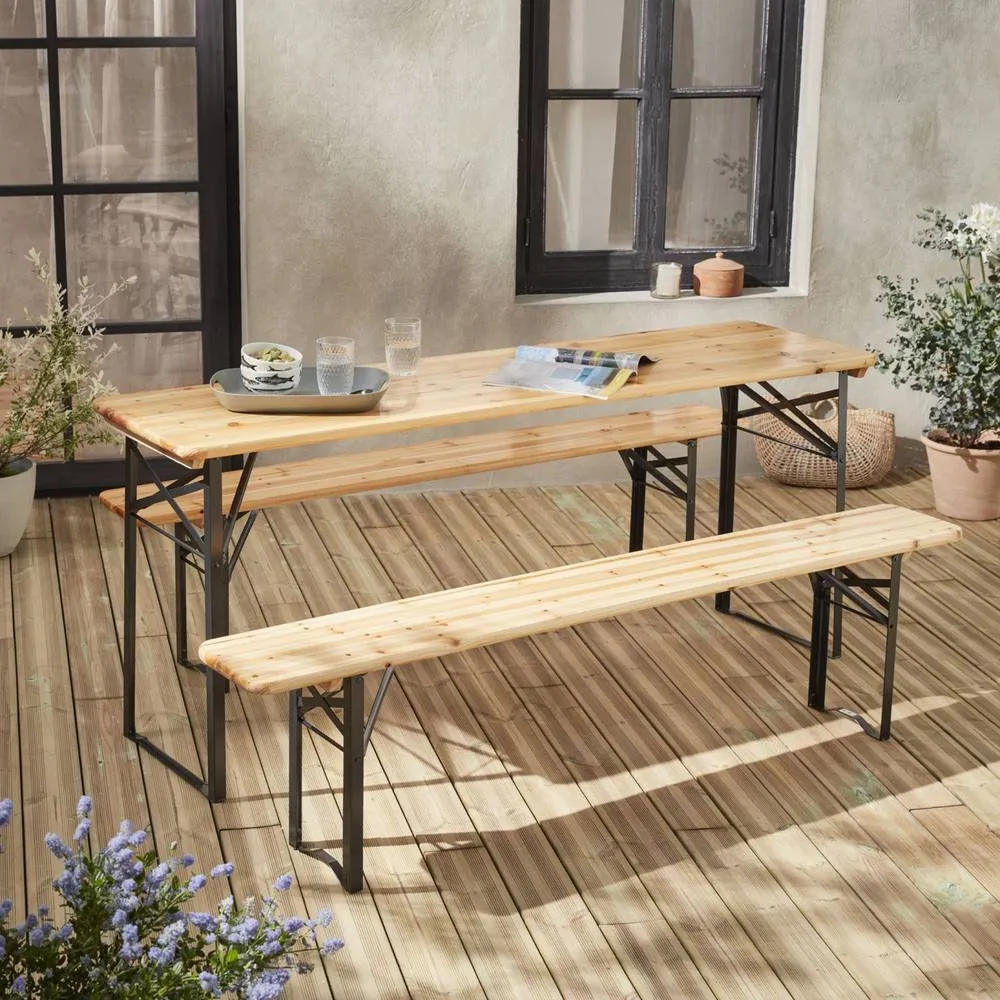 sweeek 6-seater woden table + 2 folding benches in Beige 3
