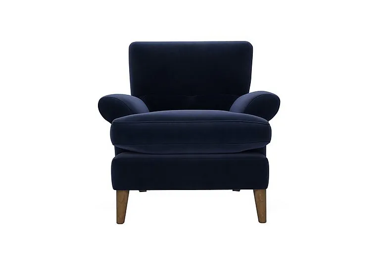 Bronwyn Fabric Joshua Armchair With Washed Oak Feet - Midnight Indigo