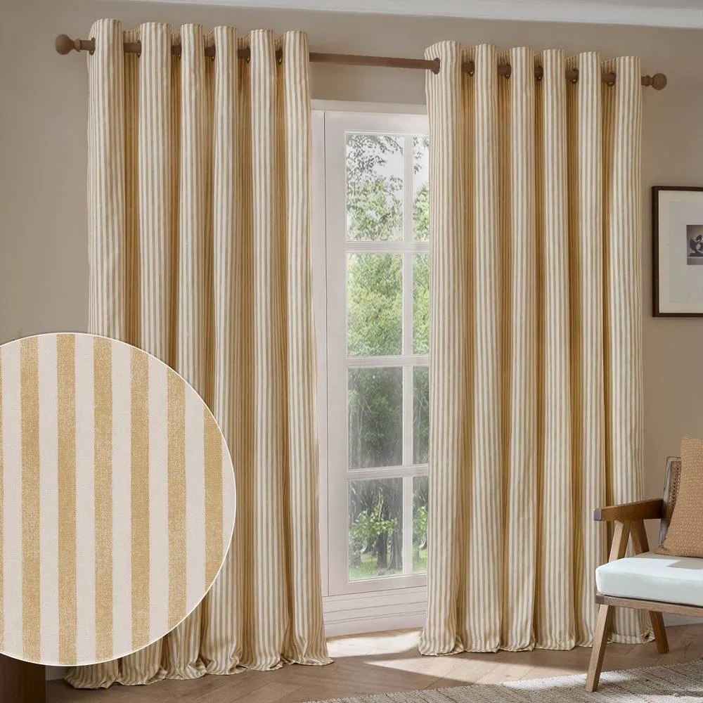 Yard Hebden Striped 100% Cotton Blackout Eyelet Curtain Pair in Light Sand 1