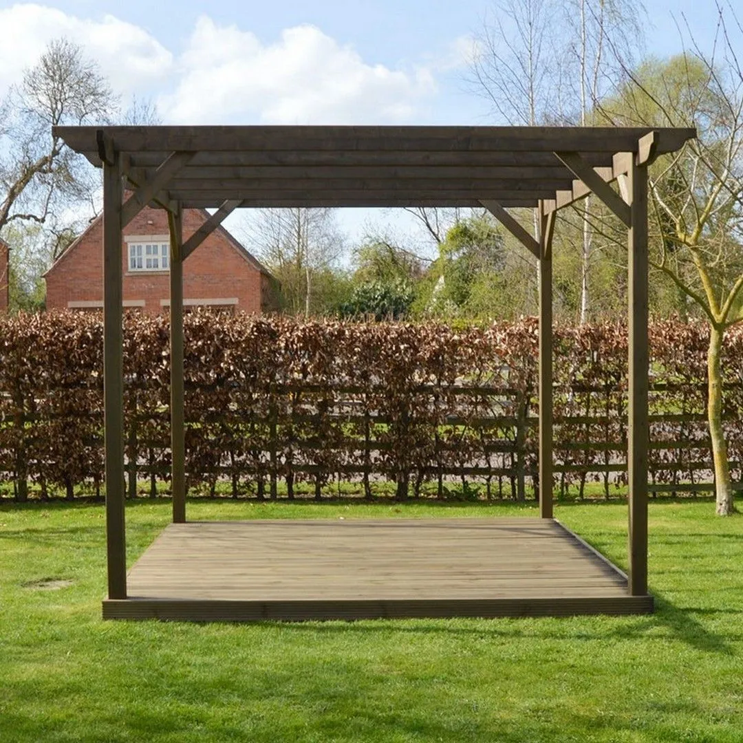 Rutland County Garden Furniture Ltd Garden Pergola & Decking Kit, Wood, L480 x W480 cm, Light Green in Brown 4