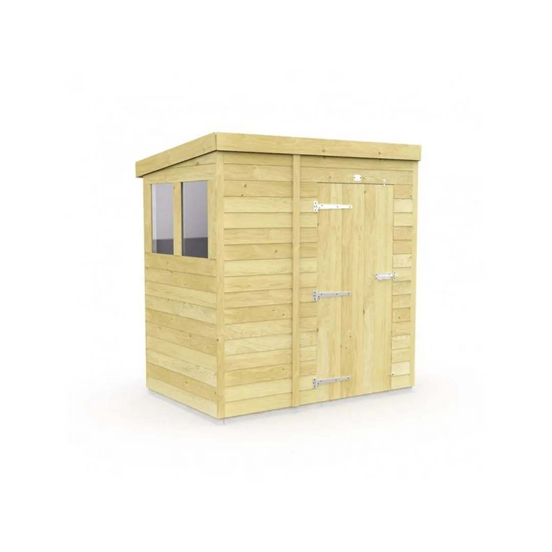 Buttercup Farm 4 x 6 Feet Pent Shed - Double Door W/ Windows - L178 x W127 x H201 cm in Brown