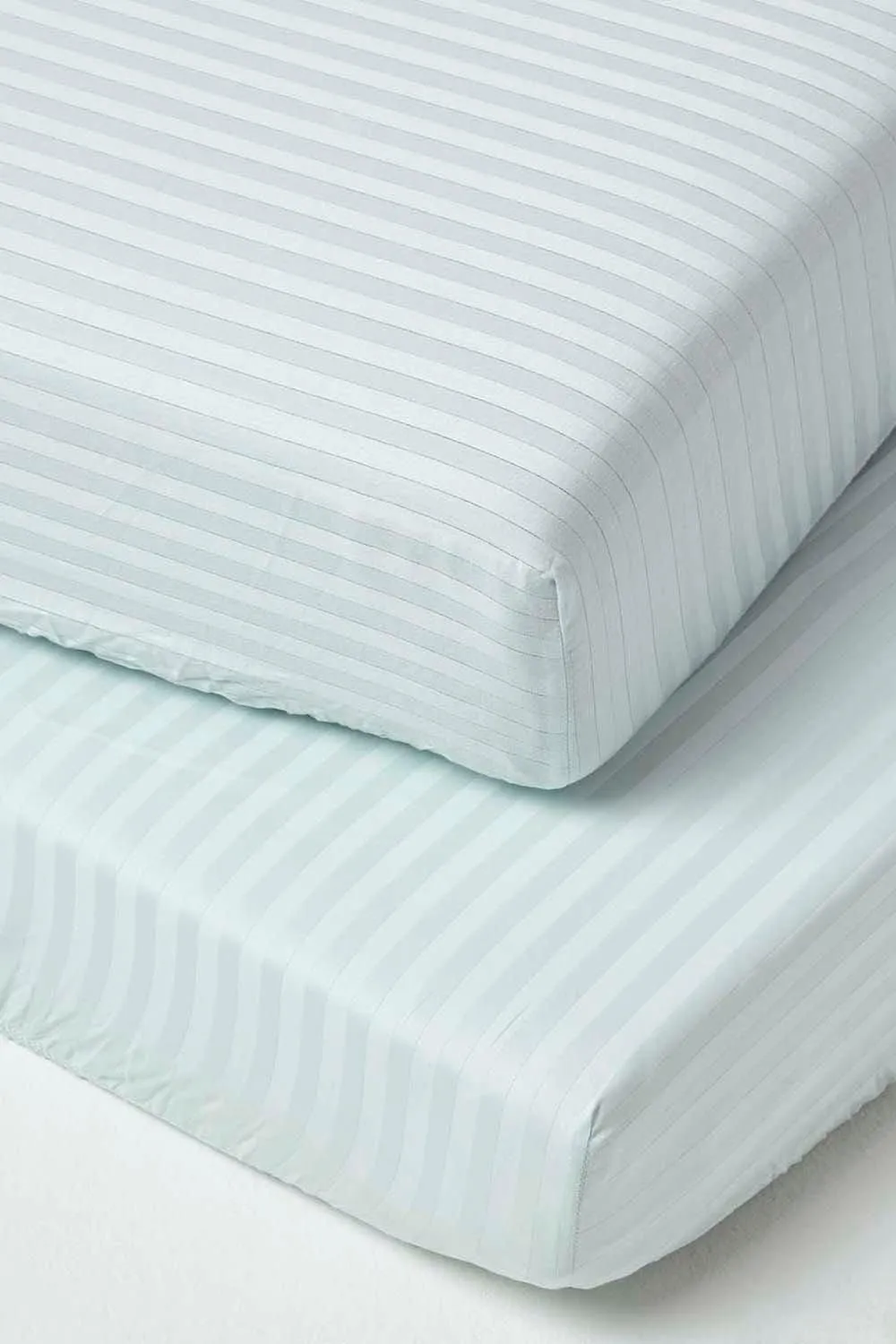 Homescapes Cotton Stripe Fitted Cot Sheets 330 Thread Count, 2 Pack in Blue