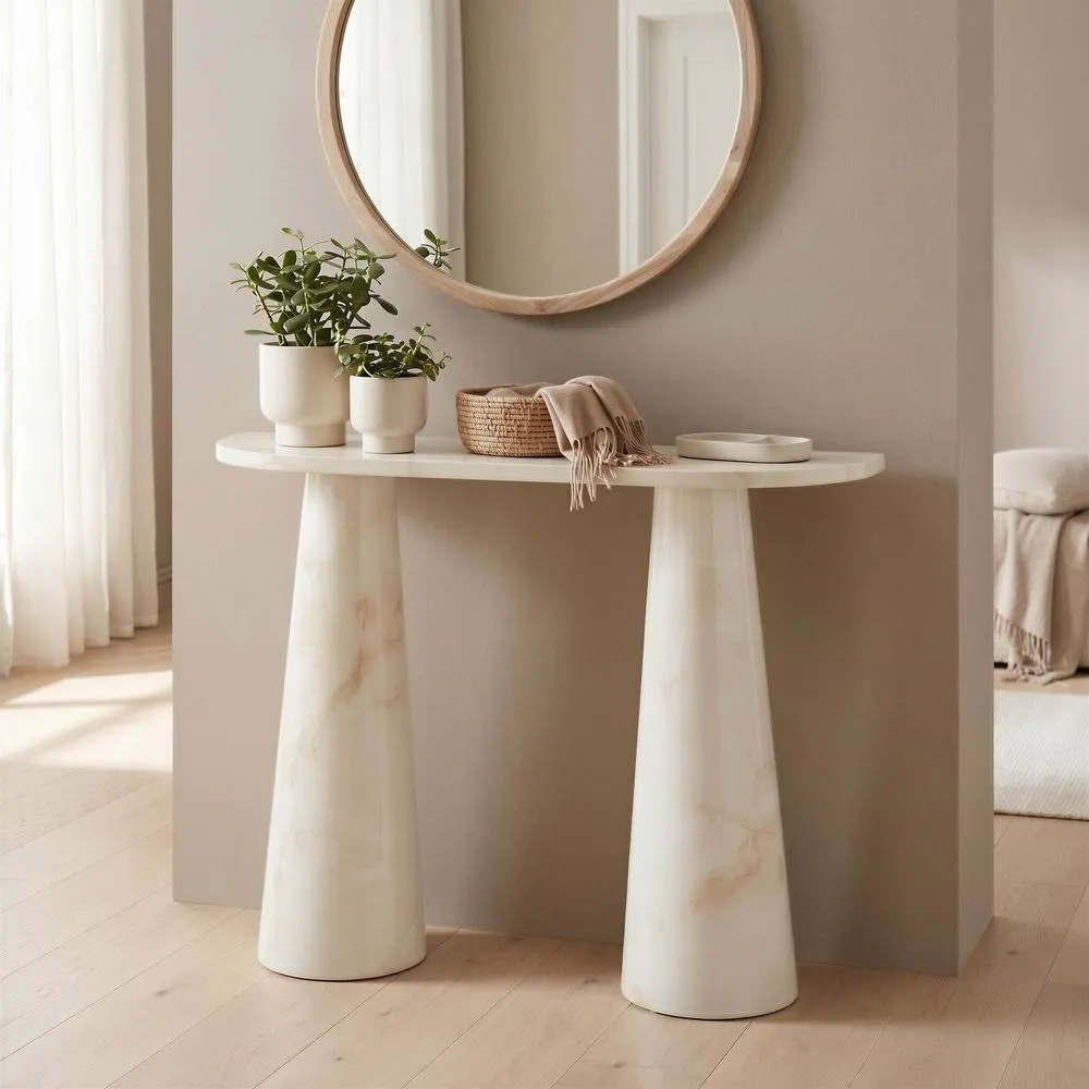 FurnitureboxUK Palma Marble Effect Console Table in Cream