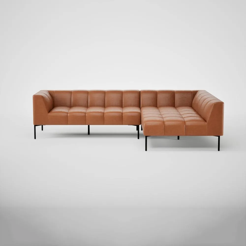Heal's Quadro Right Hand Facing Chase Sofa Linea Leather Brown 680 Black Feet 2