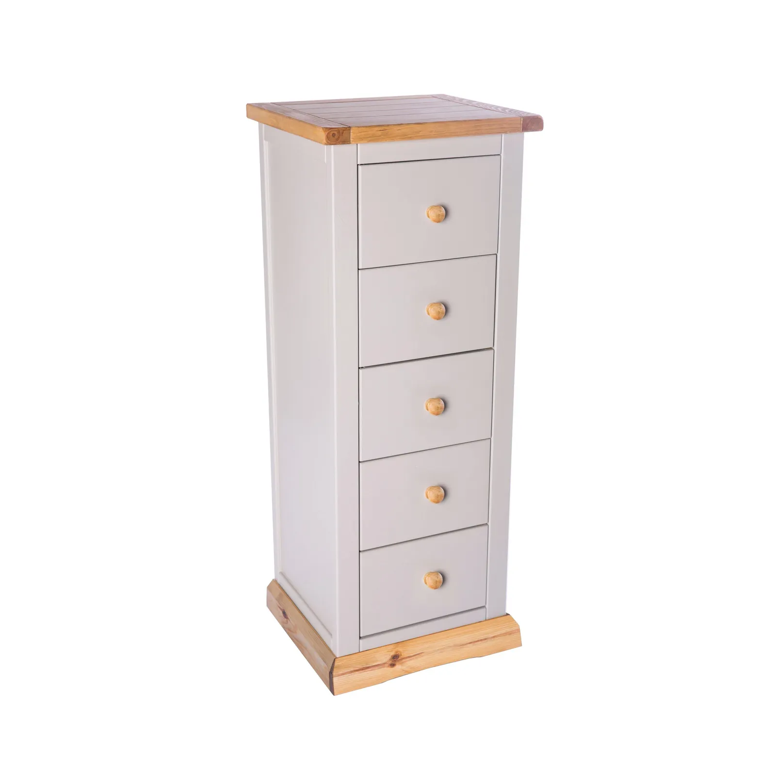 Cabinet Bits Bomporto 5 Drawer Narrow Chest of Drawers Wood Knob in Light Grey 2