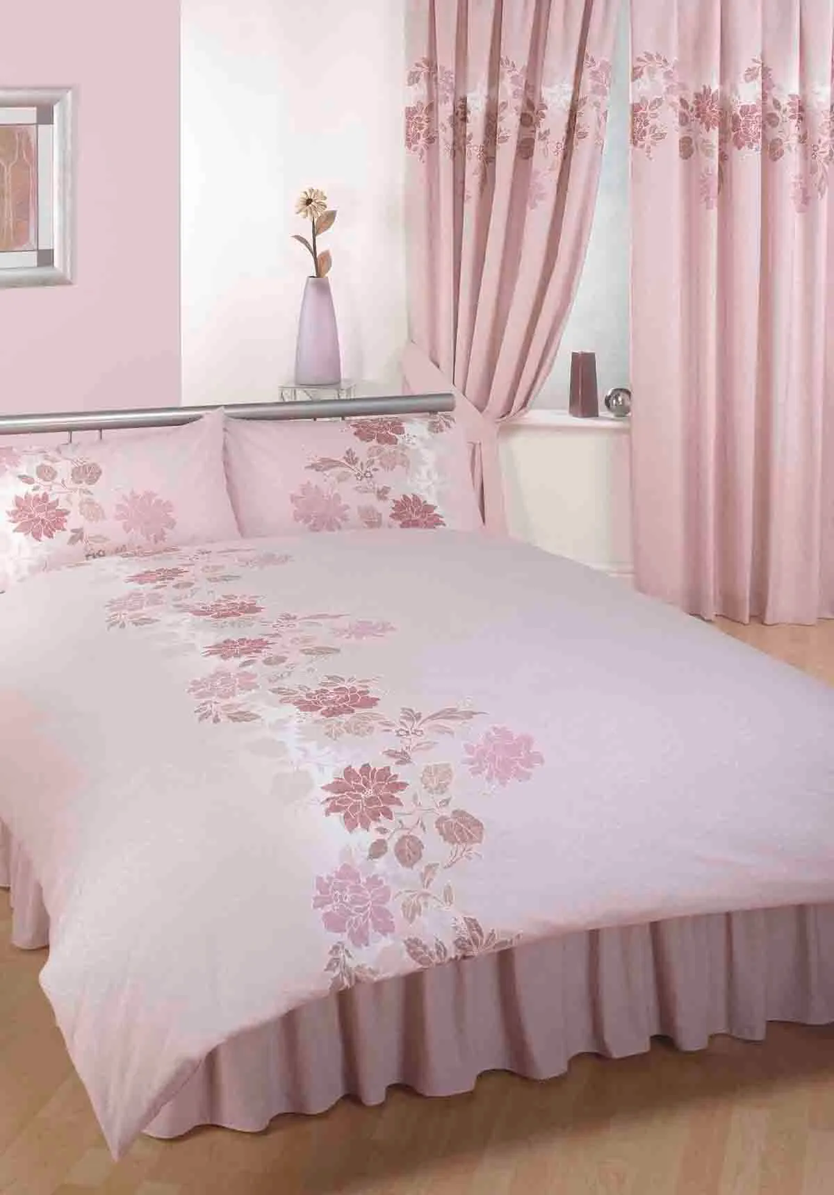 Rapport Home Chantilly Polyester Ready Made Curtains Pair (183x165 CM) in Pink