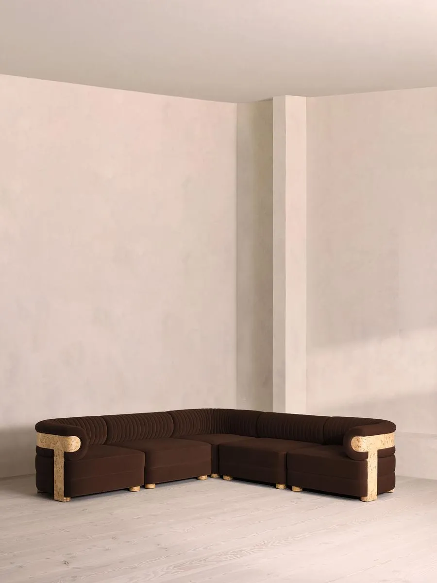 Caleb Modular Corner Sofa, Velvet, Chocolate, Blonde Burl