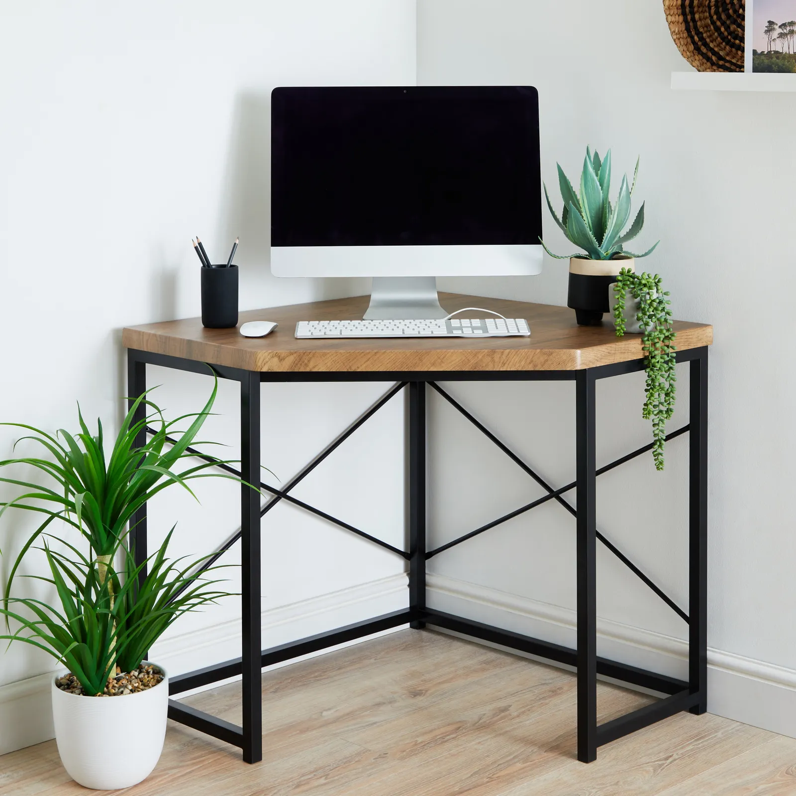 Freddie Rustic Wood Effect Corner Desk Dark Wood (Brown)