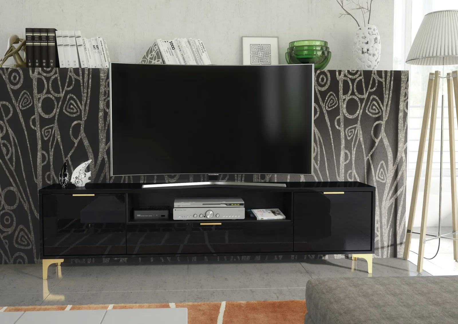 Creative Furniture Goldline Gloss TV Unit 200cm - Sleek Full-Gloss Design in White or Black 5