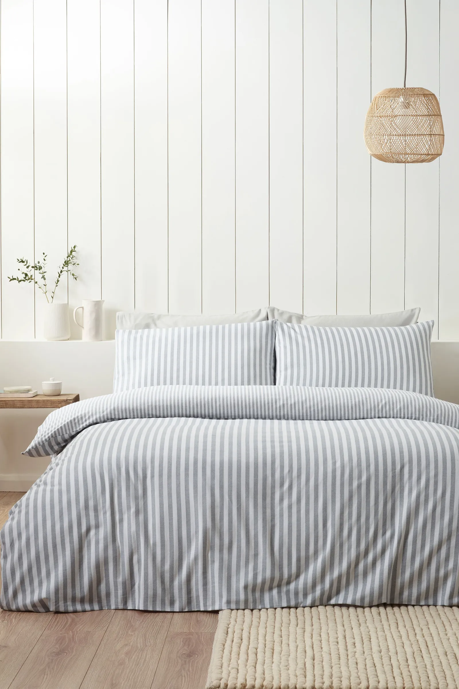 Catherine Lansfield Brushed Stripe 100% Cotton Duvet Cover Set in Silver