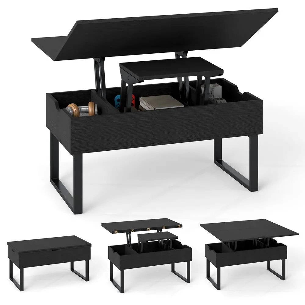 Costway Lift Top Coffee Table 3-in-1 Convertible Coffee Table Cocktail Table in Black