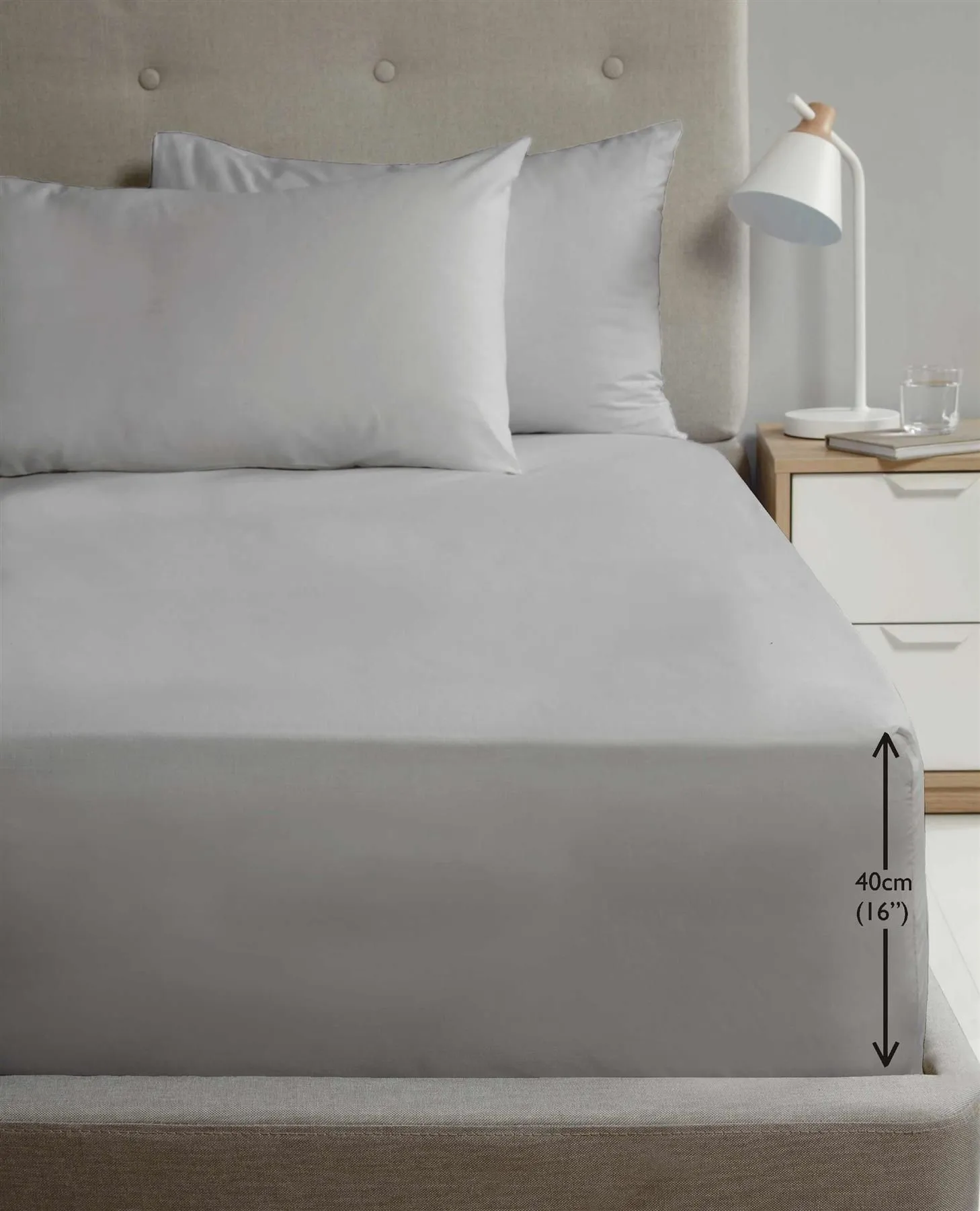 HomeSpace Direct Percale Extra Deep 16" Fitted Sheet in Grey