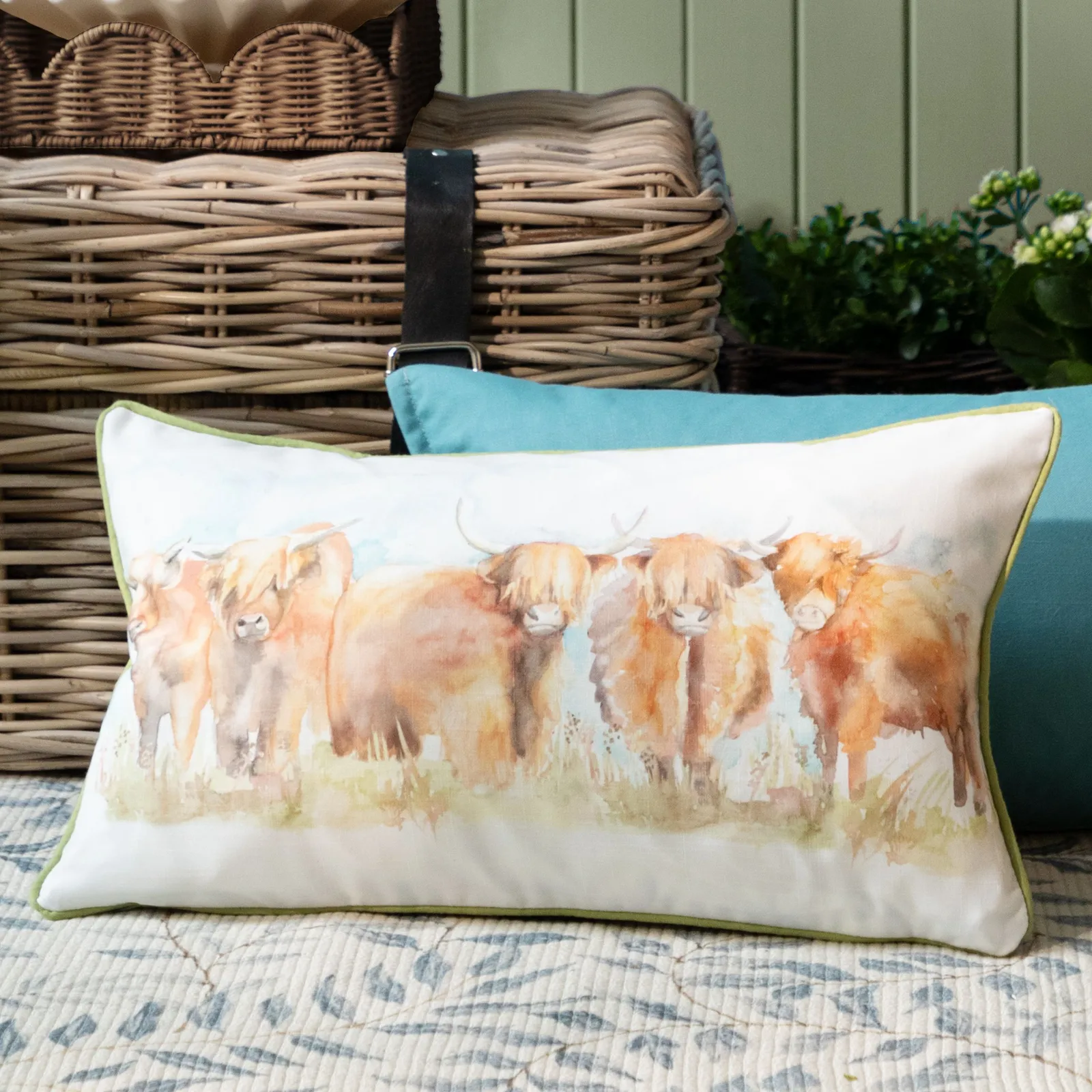 Voyage Maison Highland Cattle Reversible Piped Outdoor Cushion