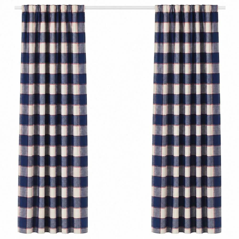 Smart Living Gingham Check Curtains Pair with Tie Backs - Classic Checked Print in Blue 4