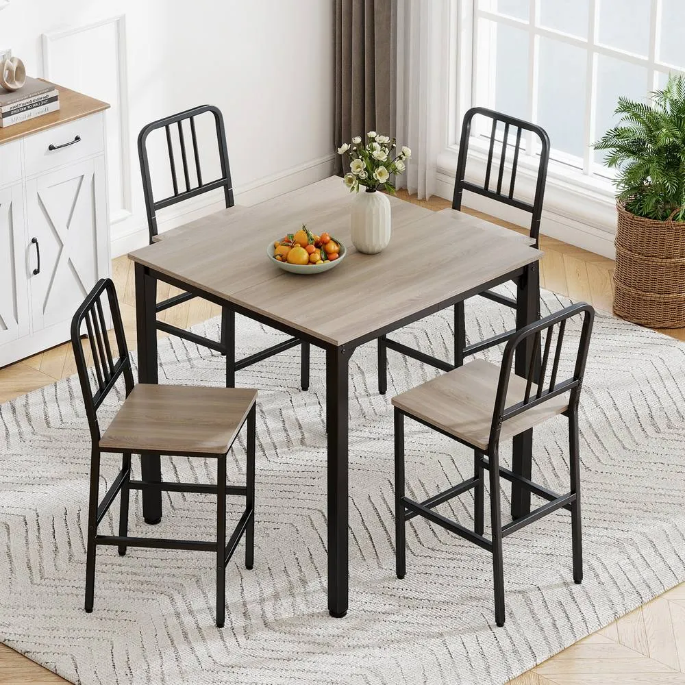 Costway Counter Height Dining Table Set 5PCS Kitchen Bar Table & Chairs Set in Grey 4