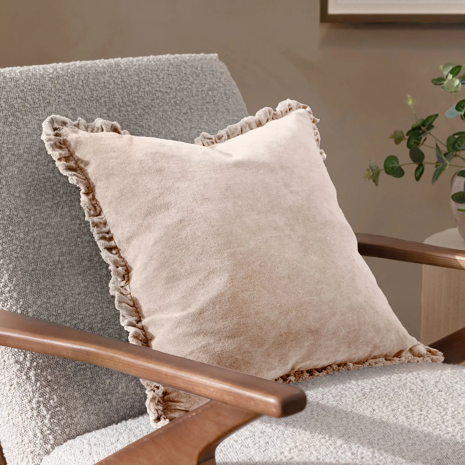 Yard Bertie 100% Cotton Velvet Cushion in Natural 1
