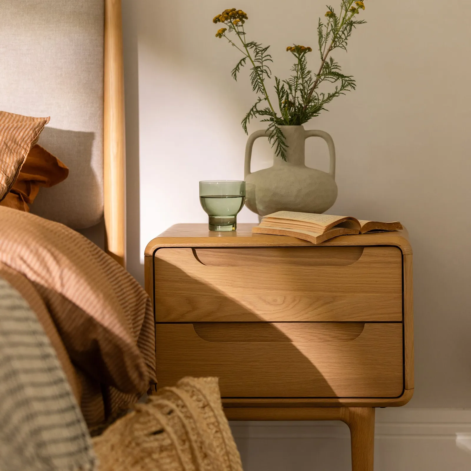 Winchester 2 Drawer Bedside Table, Neutral Oak | Barker & Stonehouse 2